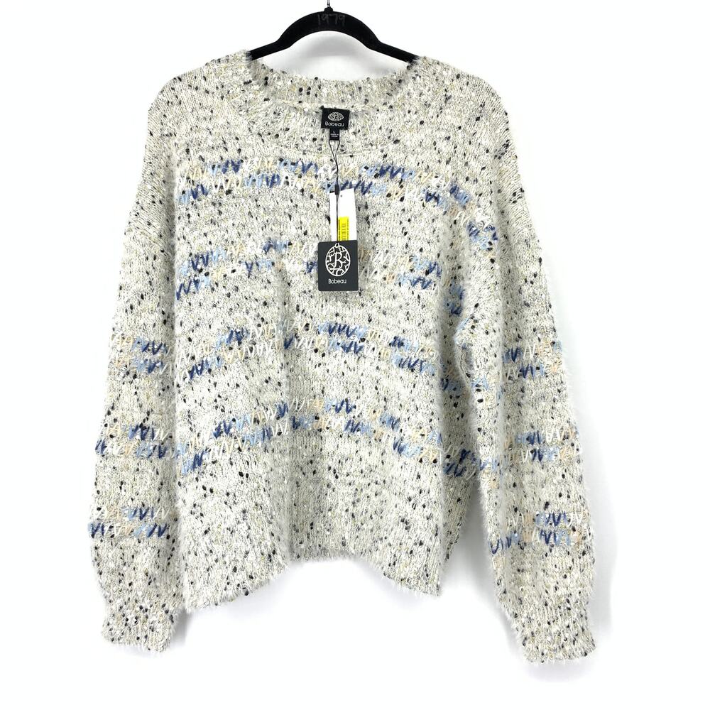 Bobeau Pullover Oversized Fuzzy Boucle Knit Sweater Womens Large Gray Blue Mix